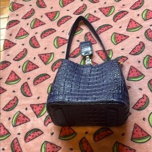 Elegant Navy Crocodile-Embossed Women's Bag